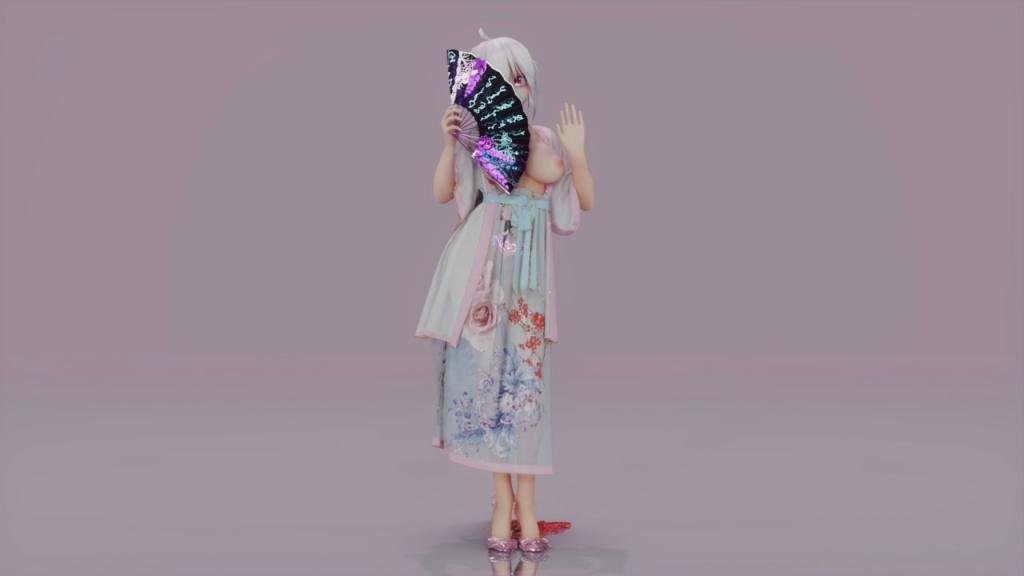 MMD50 绝美汉服巨乳弱音 骚舞寄明月，嫩穴被狂操内射！